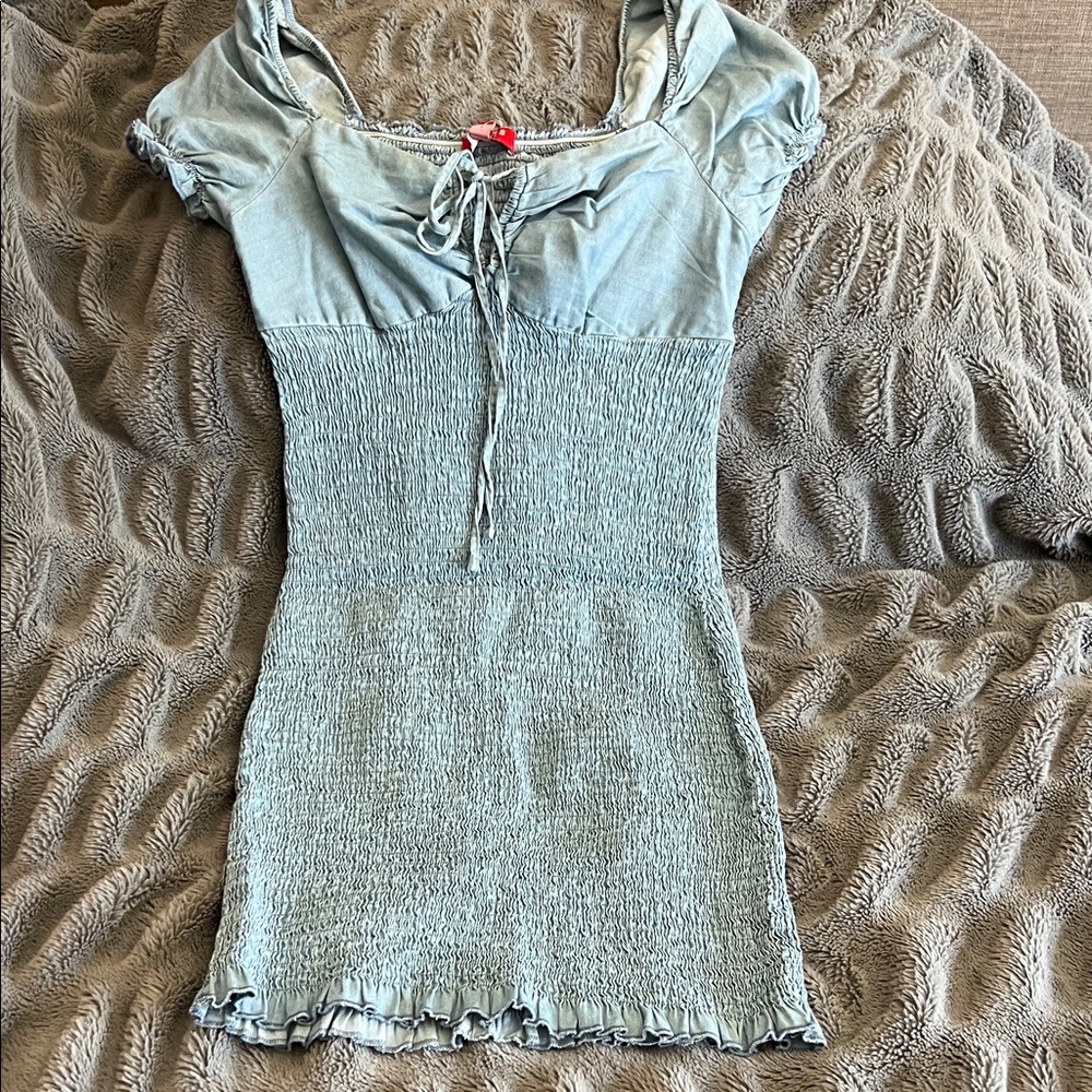 G by Guess Light Blue Tie-Front Mini Dress
